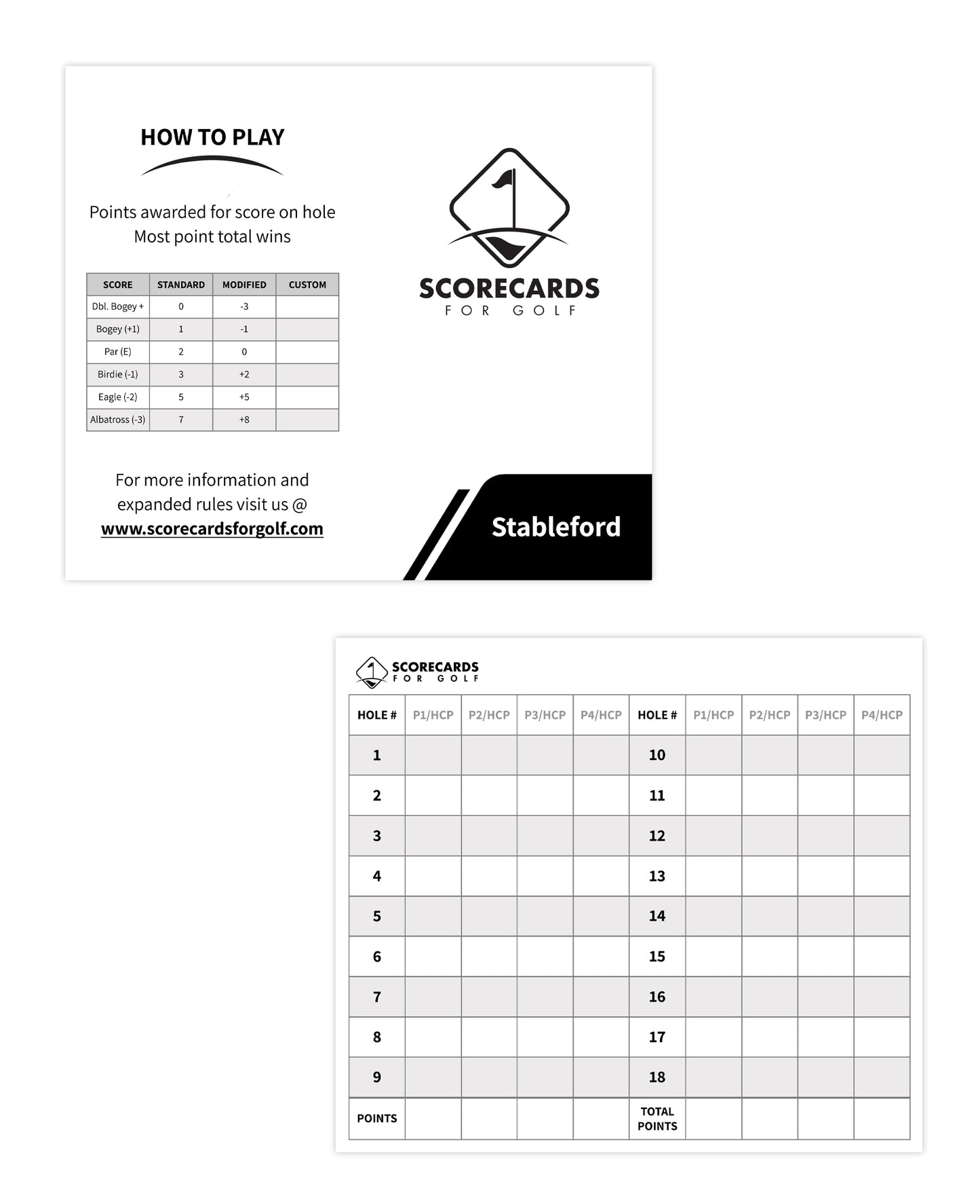 Golf Scorecards for Side Games